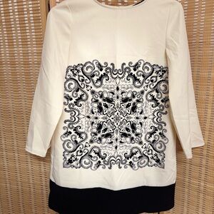 Zara Cream and Black Patterned Blouse